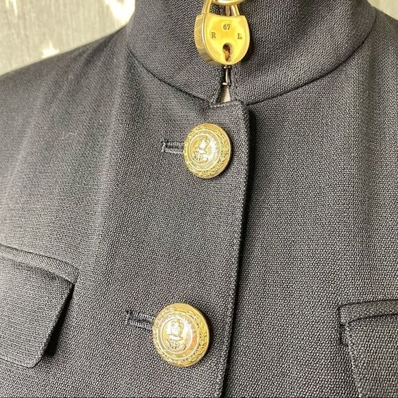 Ralph Lauren Black Worsted Wool Military Inspired Gold Crest Button Blazer - Picture 14 of 16